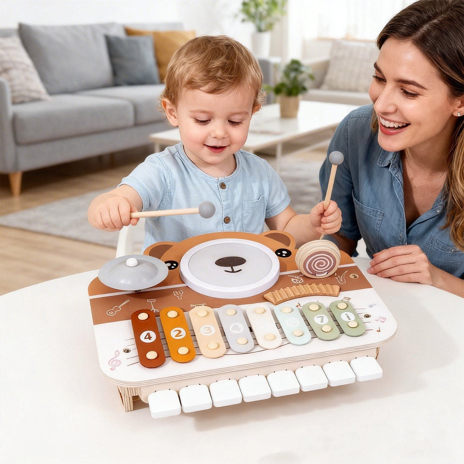 6-in-1 Holz Musikspielzeug – Montessori Xylophon & Klavier