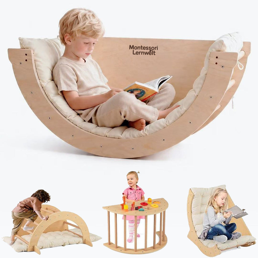 Montessori Kletterbogen 6-in-1 – Krabbeltunnel & Sensoriktisch
