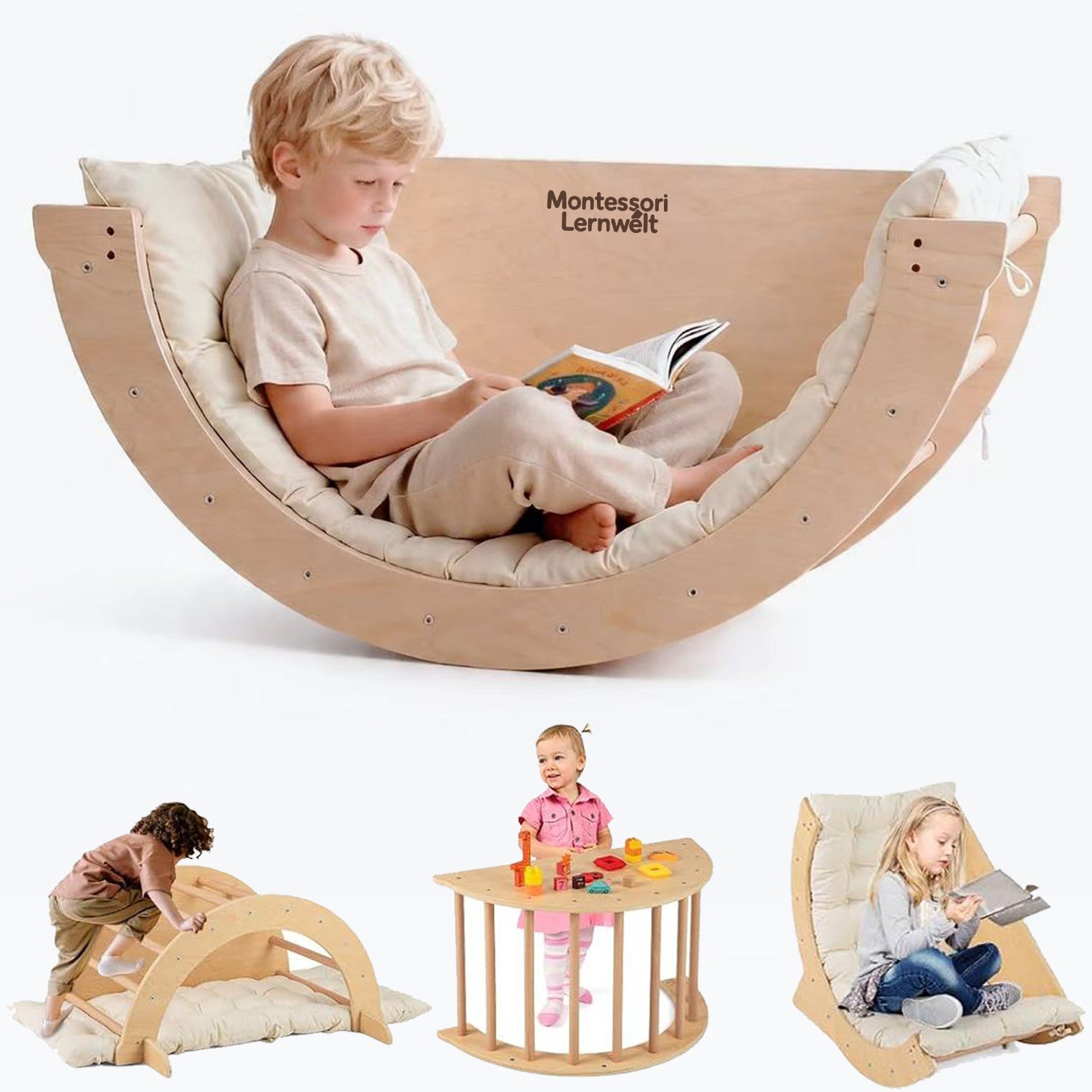 Montessori Kletterbogen 6-in-1 – Krabbeltunnel & Sensoriktisch