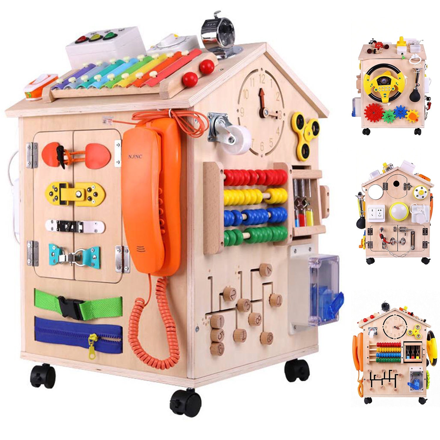 Montessori Busy House Deluxe – Groß & Mobil (Mit Rollen)