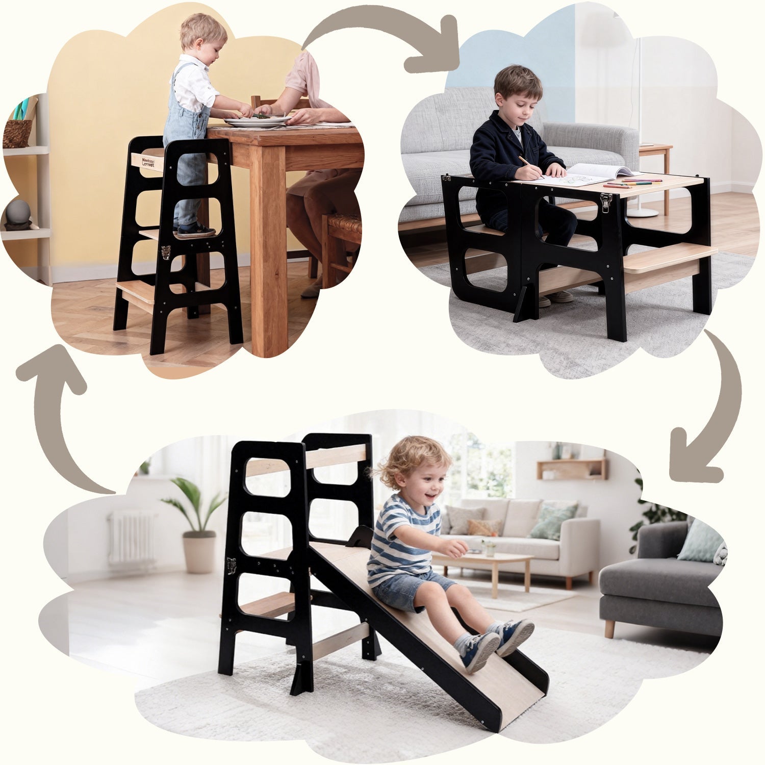Montessori Lernturm 3-in-1 – Mit Rutsche & Tisch