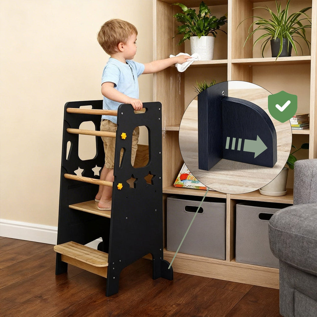 Lernturm Kinder Holz höhenverstellbar – Montessori Learning Tower Küche stabil & sicher