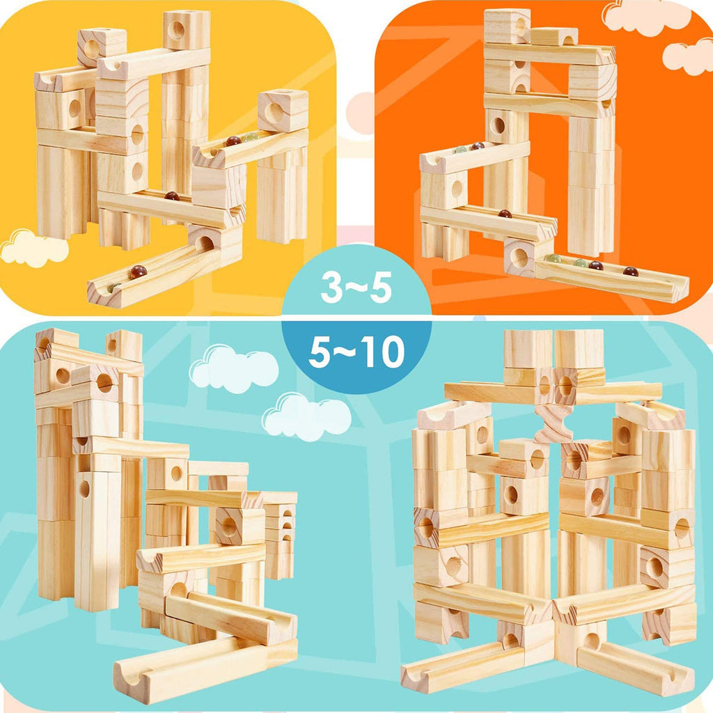 Montessori Murmelbahn aus Holz – 3D-Konstruktionsspiel mit 60/80 Teilen