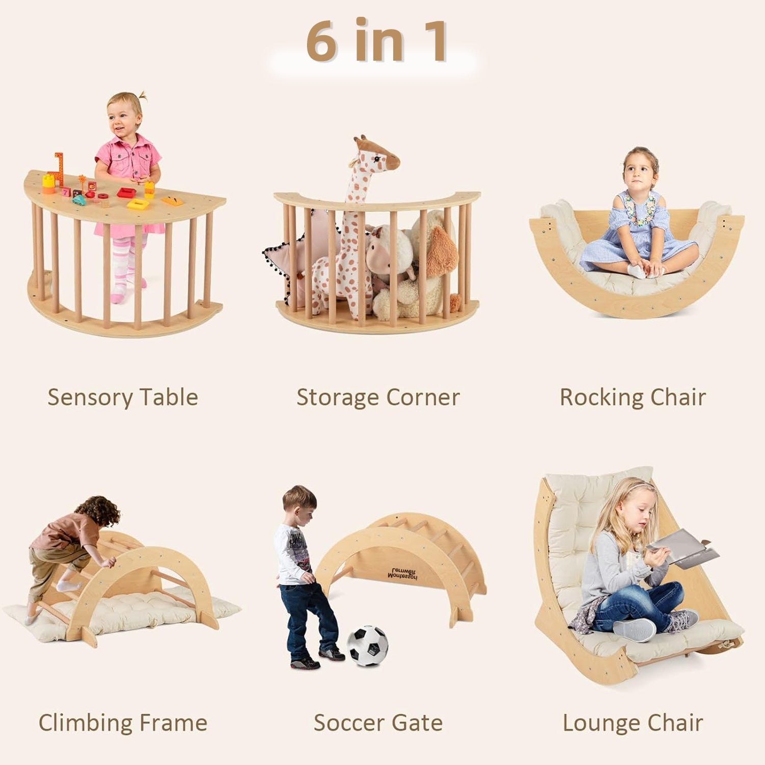 Montessori Kletterbogen 6-in-1 – Krabbeltunnel & Sensoriktisch