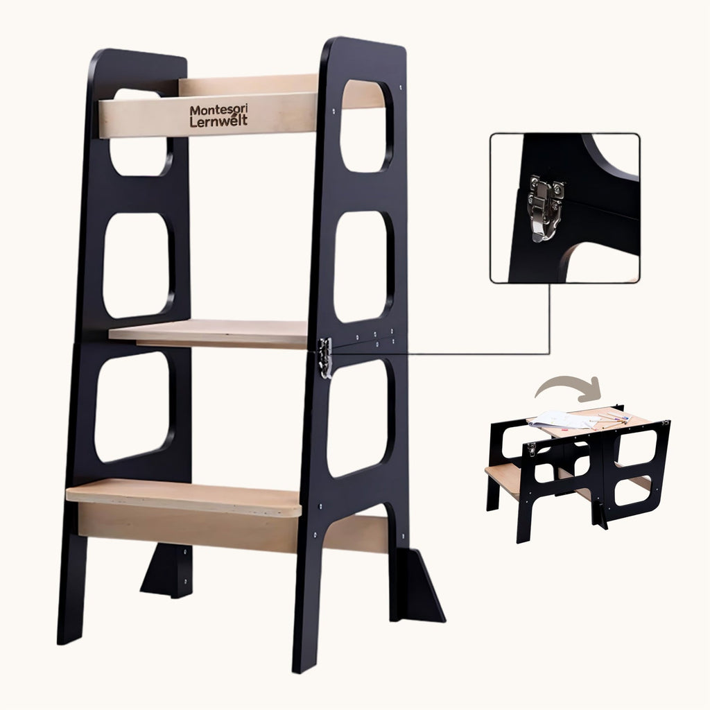 Montessori Lernturm 3-in-1 – Mit Rutsche & Tisch