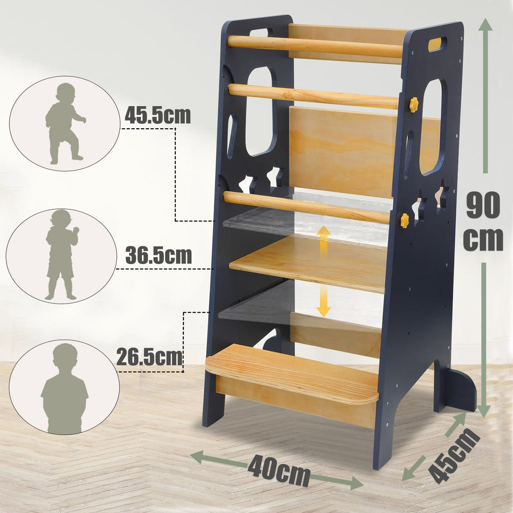 Lernturm Kinder Holz höhenverstellbar – Montessori Learning Tower Küche stabil & sicher