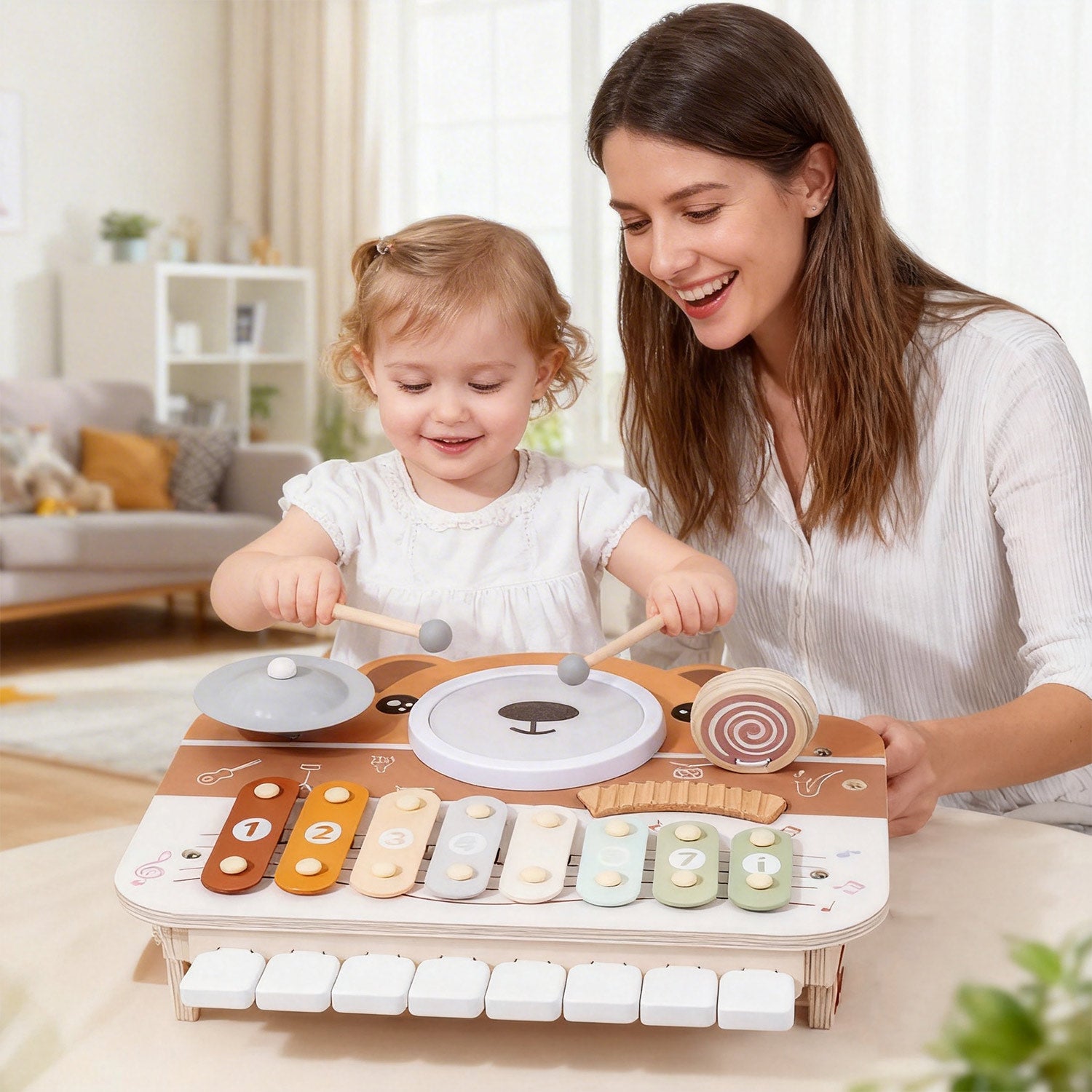 6-in-1 Holz Musikspielzeug – Montessori Xylophon & Klavier