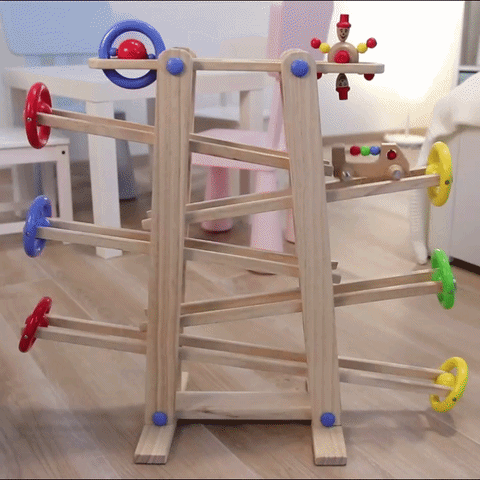 Montessori Kugelbahn Buche – 7 Rollobjekte (Klassik)