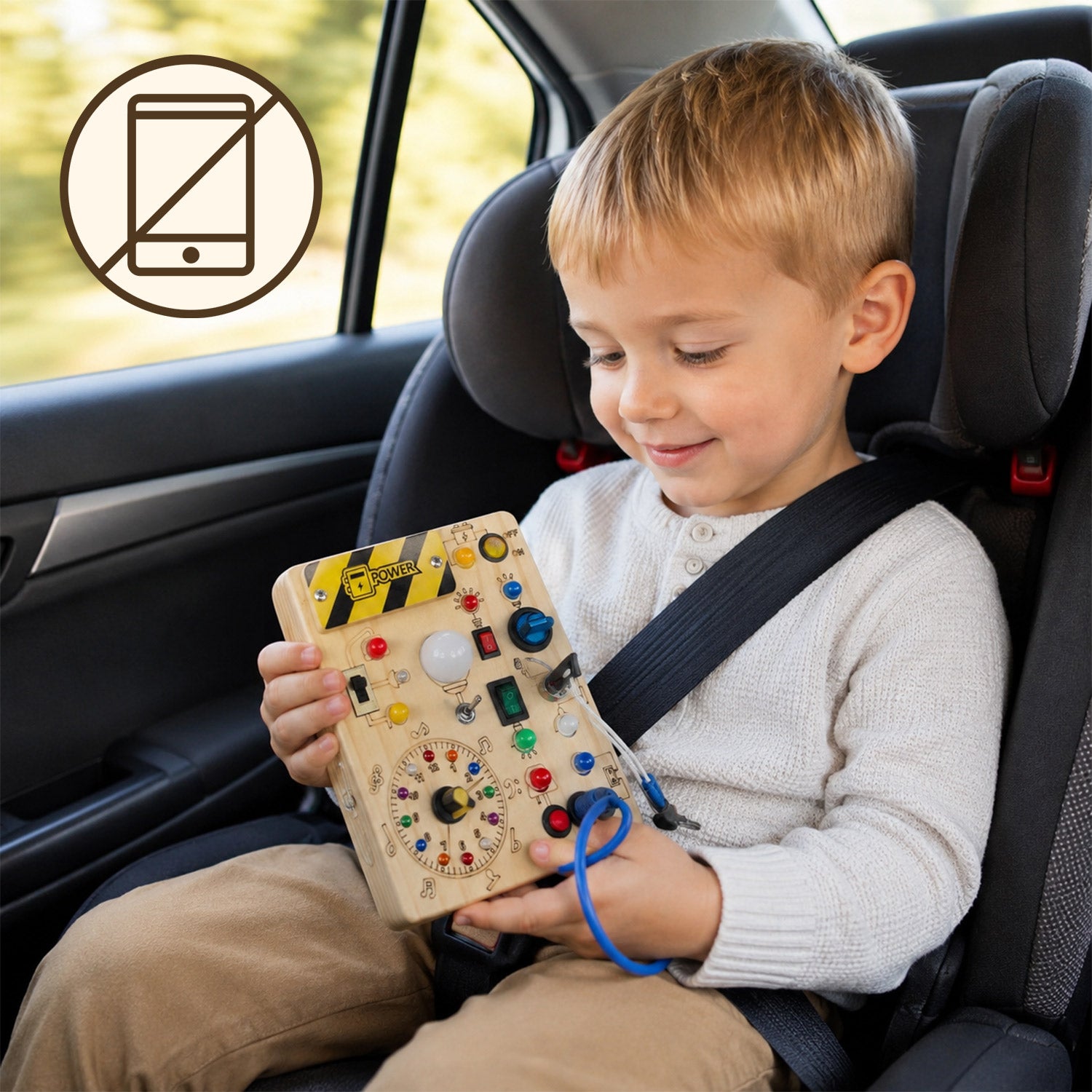 Montessori Busy Board aus Holz - – LED Licht & Schalter
