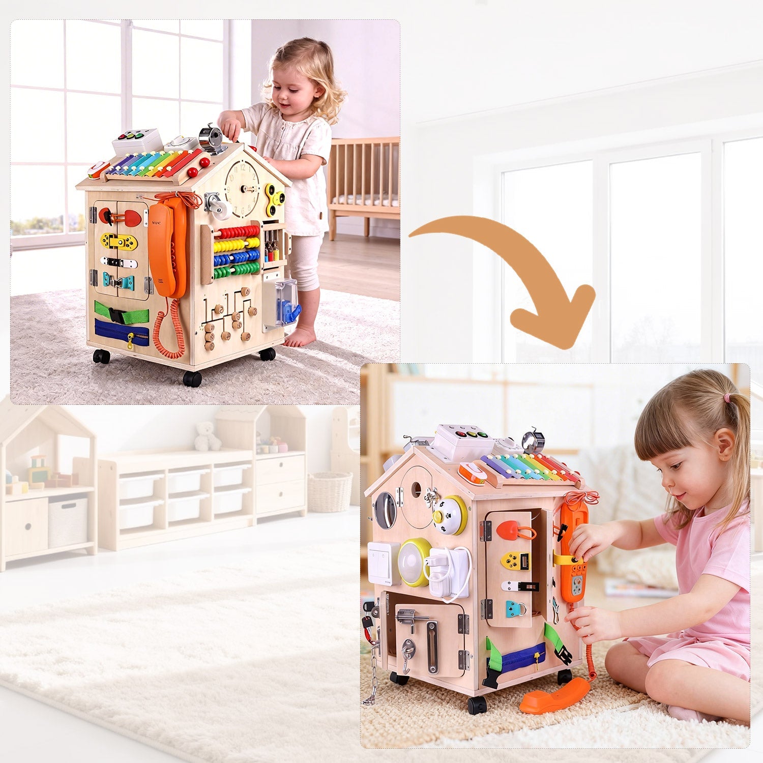 Montessori Busy House Deluxe – Groß & Mobil (Mit Rollen)