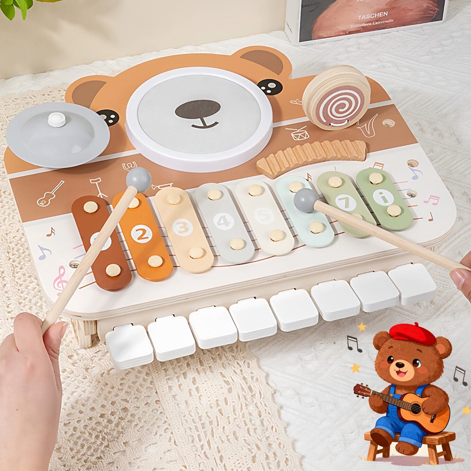 6-in-1 Holz Musikspielzeug – Montessori Xylophon & Klavier