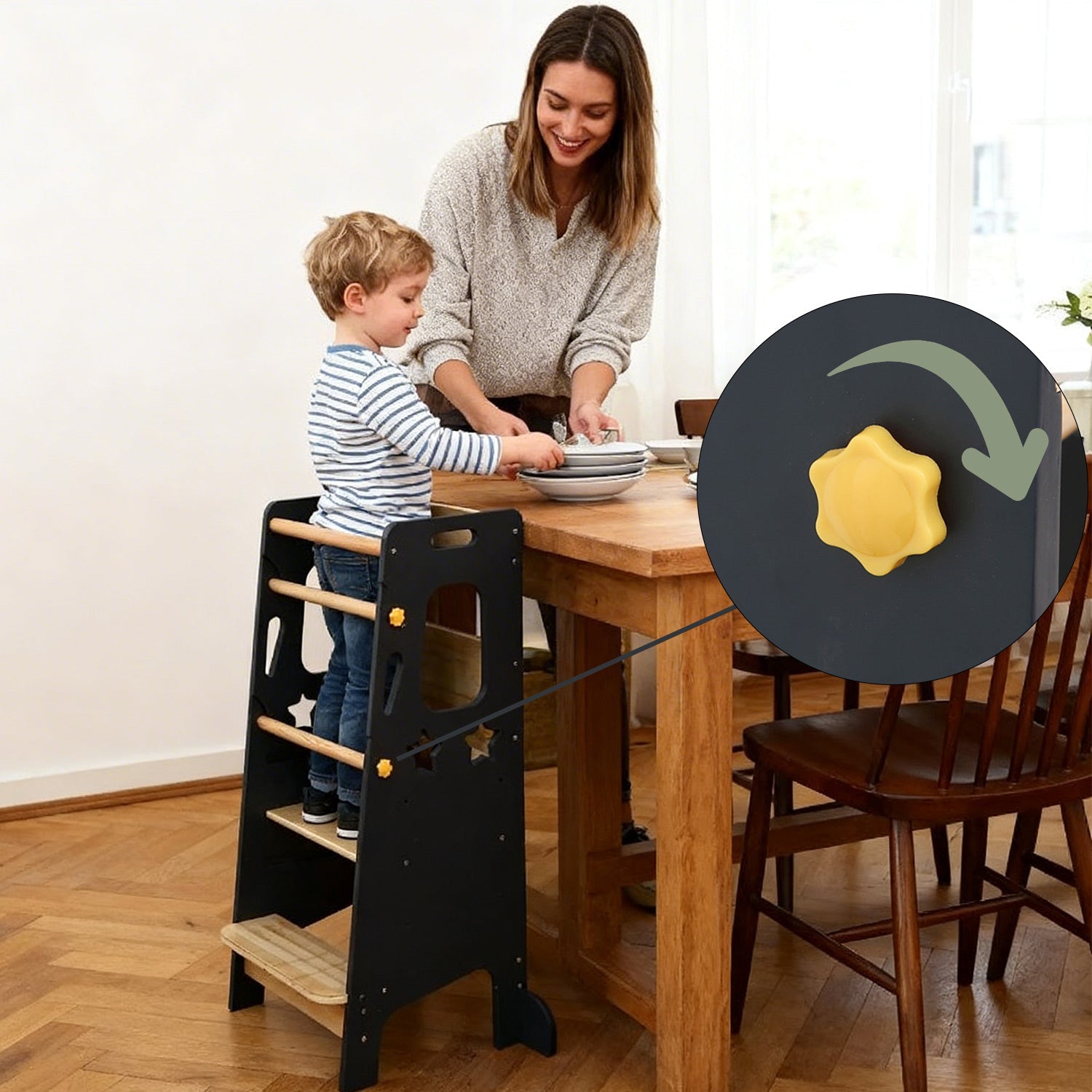 Lernturm Kinder Holz höhenverstellbar – Montessori Learning Tower Küche stabil & sicher