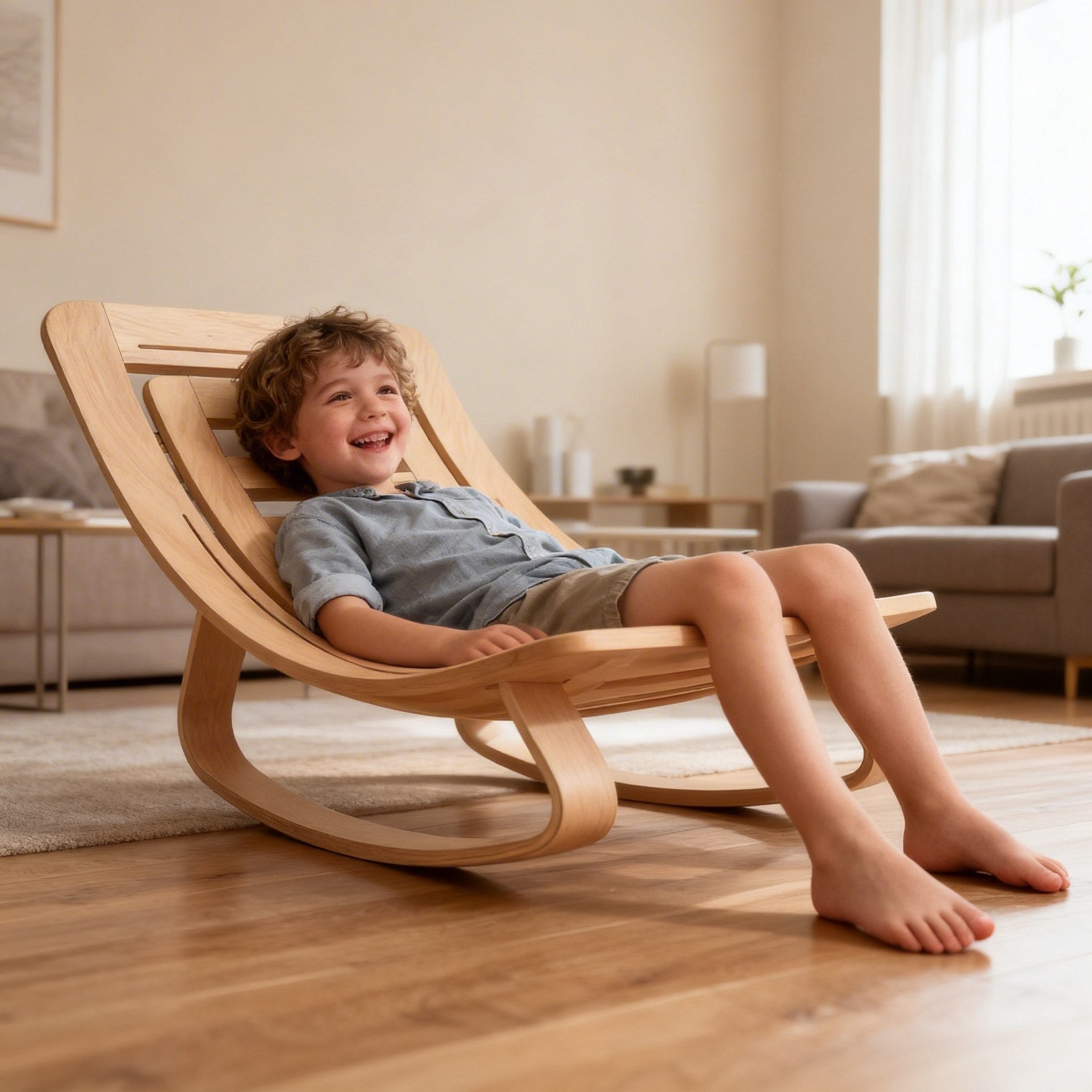 2-in-1 Babyliege aus Buchenholz – Babywippe & Kinder-Schaukelstuhl
