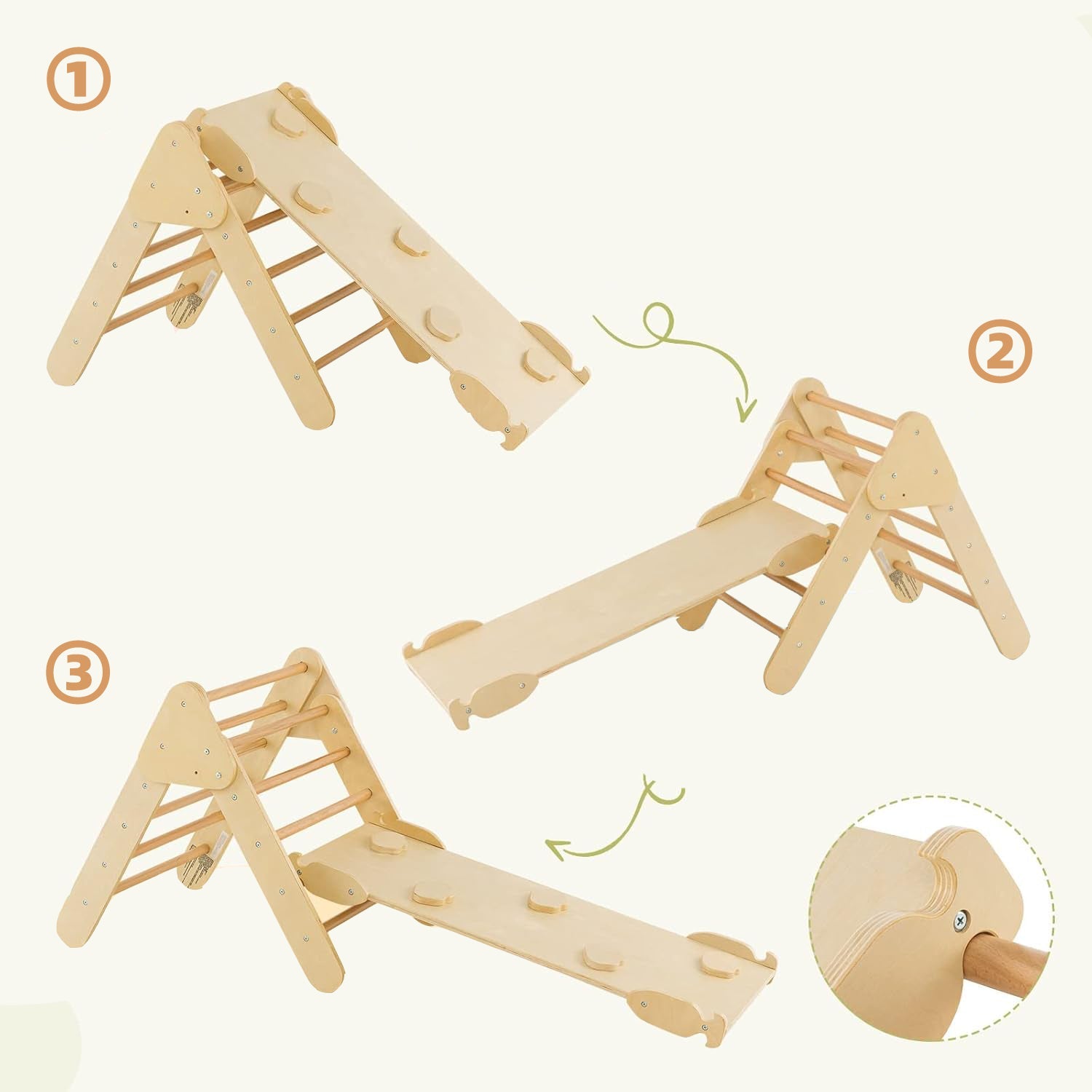 4-in-1 Kletterset aus Holz: Kletterdreieck, Kletterbogen & Rampe
