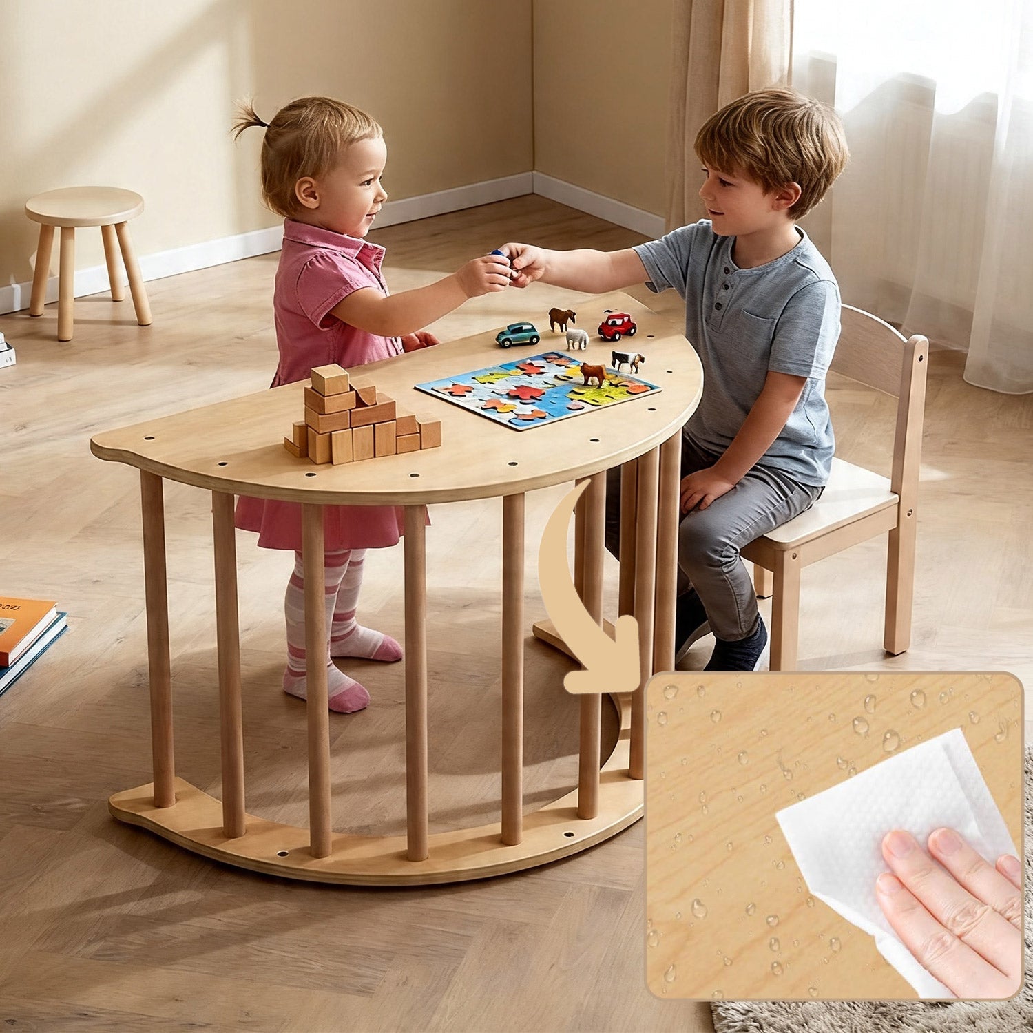 Montessori Kletterbogen 6-in-1 – Krabbeltunnel & Sensoriktisch