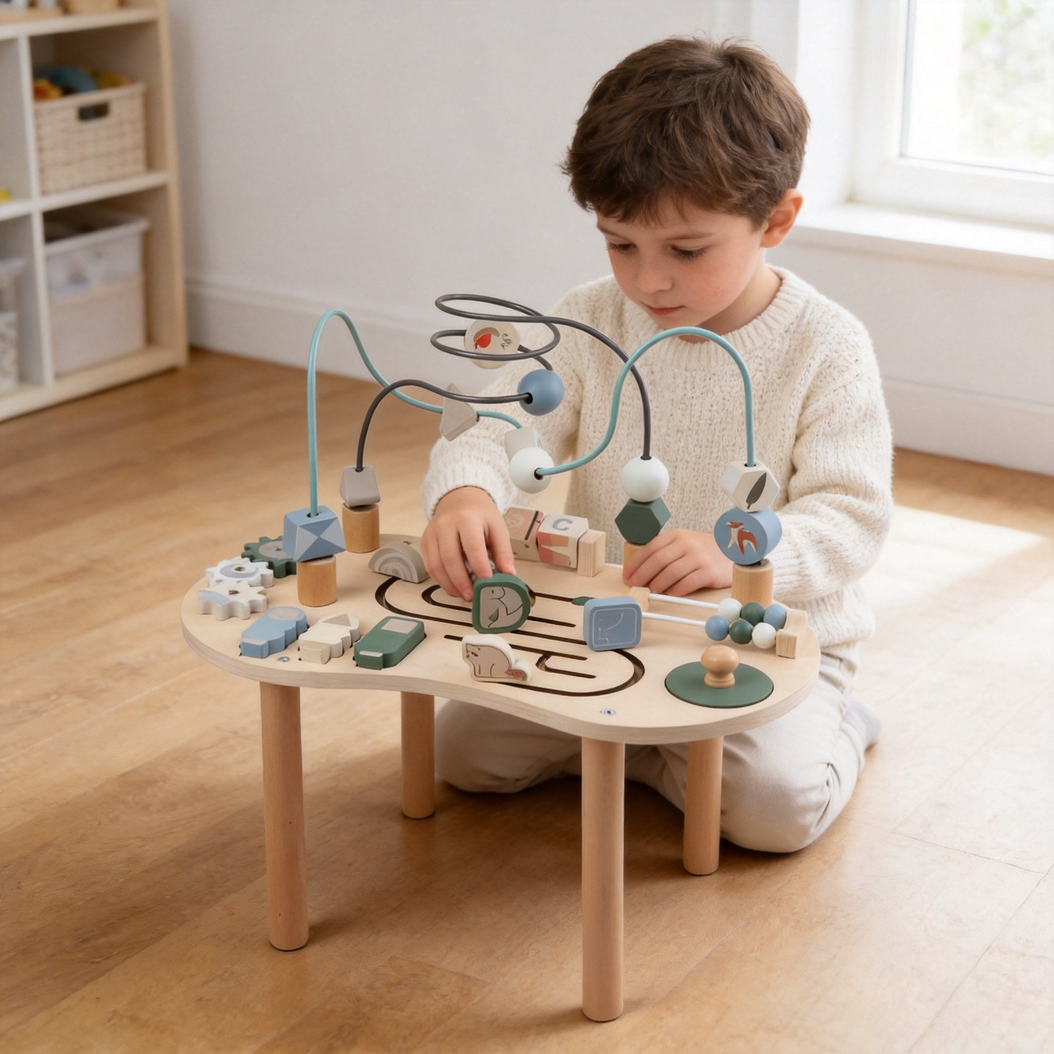 Montessori Aktivitätstisch Holz – Busy Board & Lerntisch