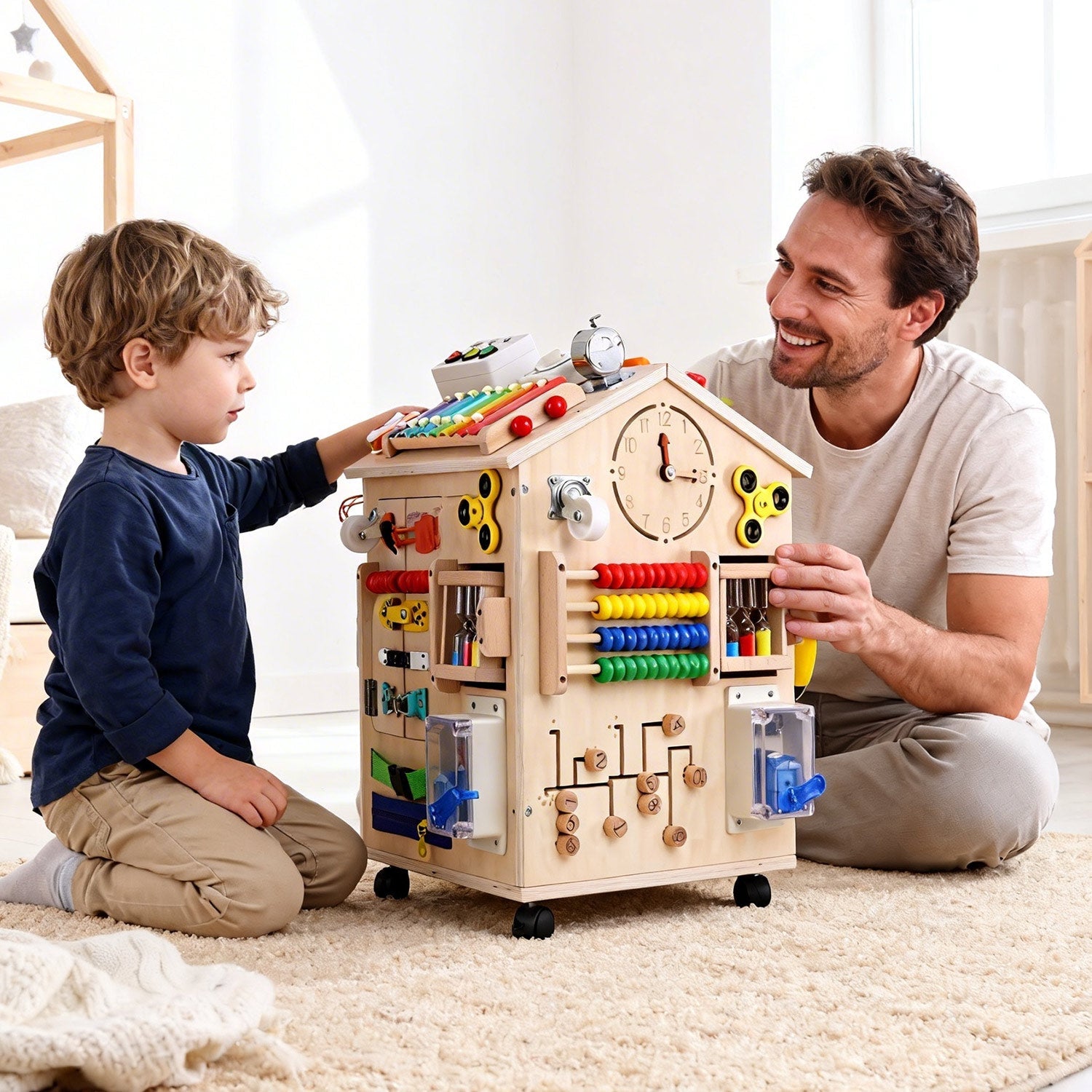 Montessori Busy House Deluxe – Groß & Mobil (Mit Rollen)