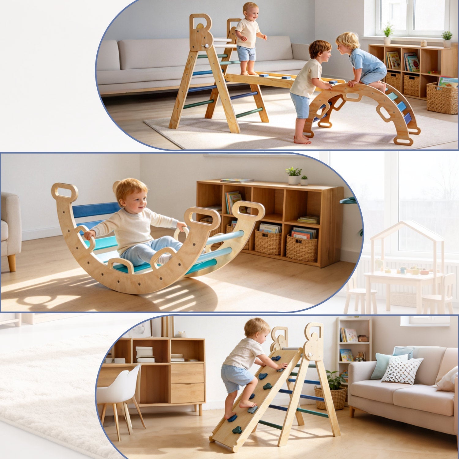 Montessori Kletterset Holz – Klappbares Dreieck & Bogenrampe