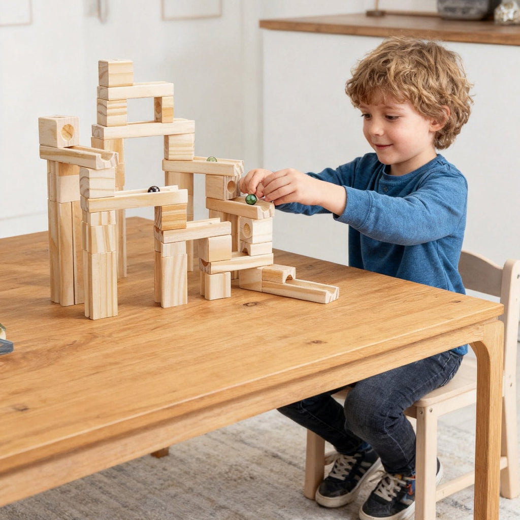 Montessori Murmelbahn aus Holz – 3D-Konstruktionsspiel mit 60/80 Teilen