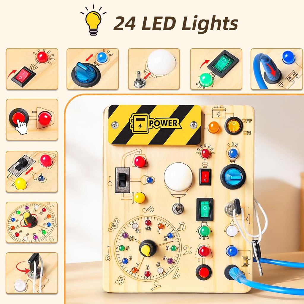 Montessori Busy Board aus Holz - – LED Licht & Schalter