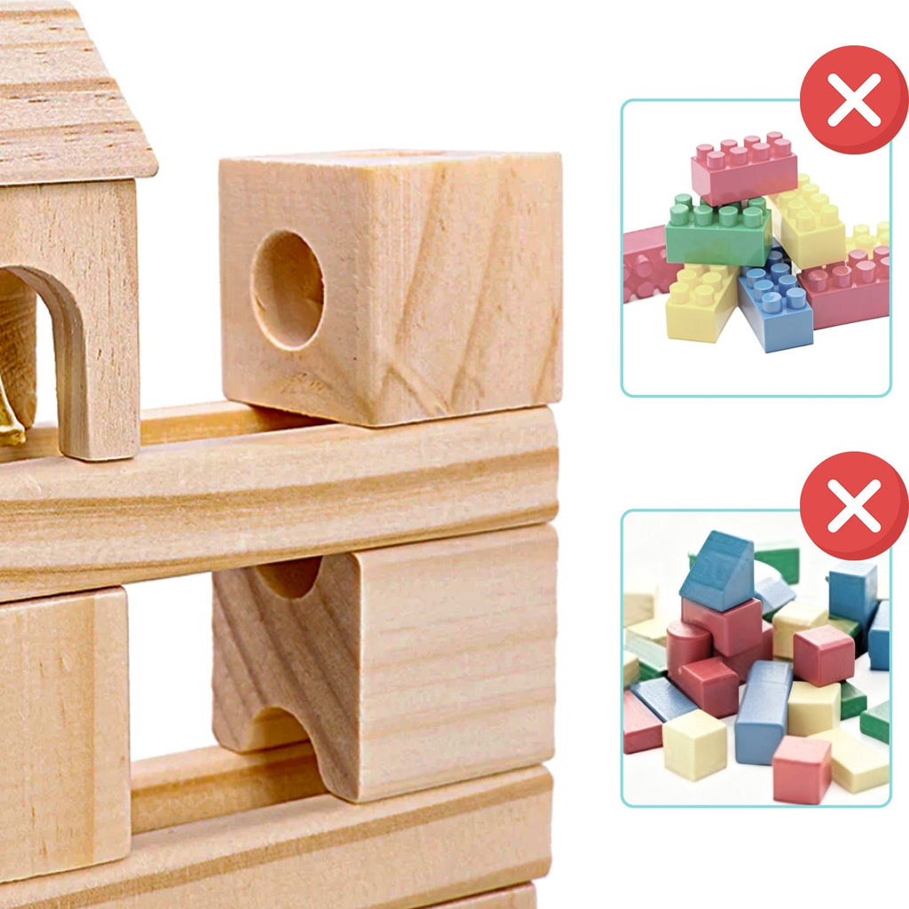 Montessori Murmelbahn aus Holz – 3D-Konstruktionsspiel mit 60/80 Teilen