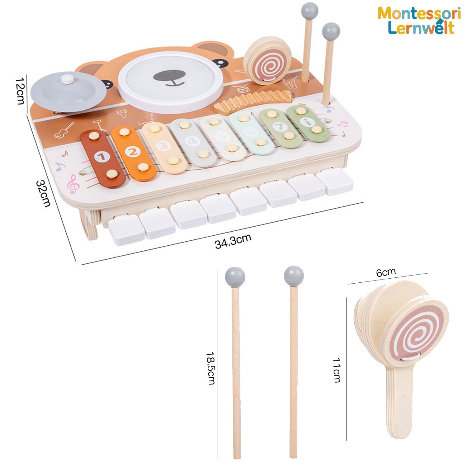 6-in-1 Holz Musikspielzeug – Montessori Xylophon & Klavier