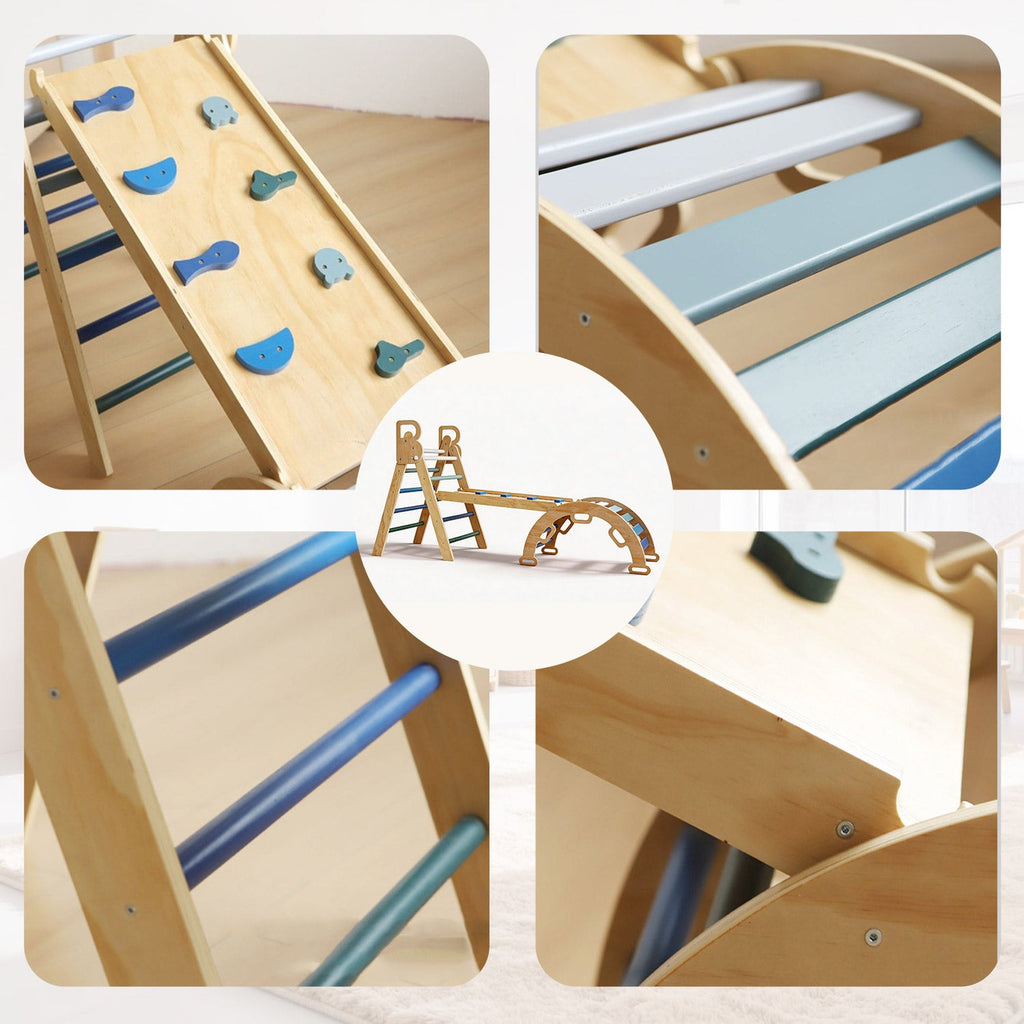Montessori Kletterset Holz – Klappbares Dreieck & Bogenrampe