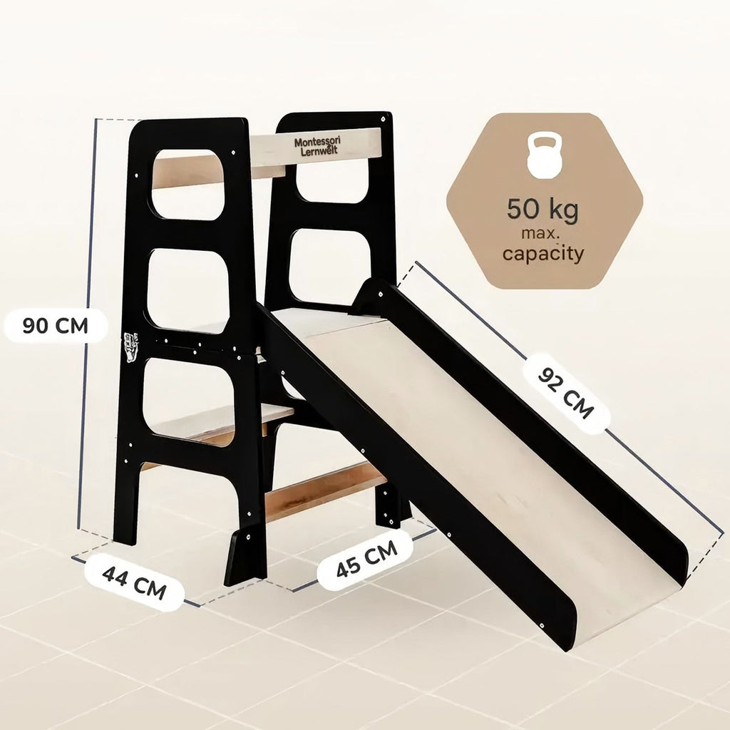 Montessori Lernturm 3-in-1 – Mit Rutsche & Tisch