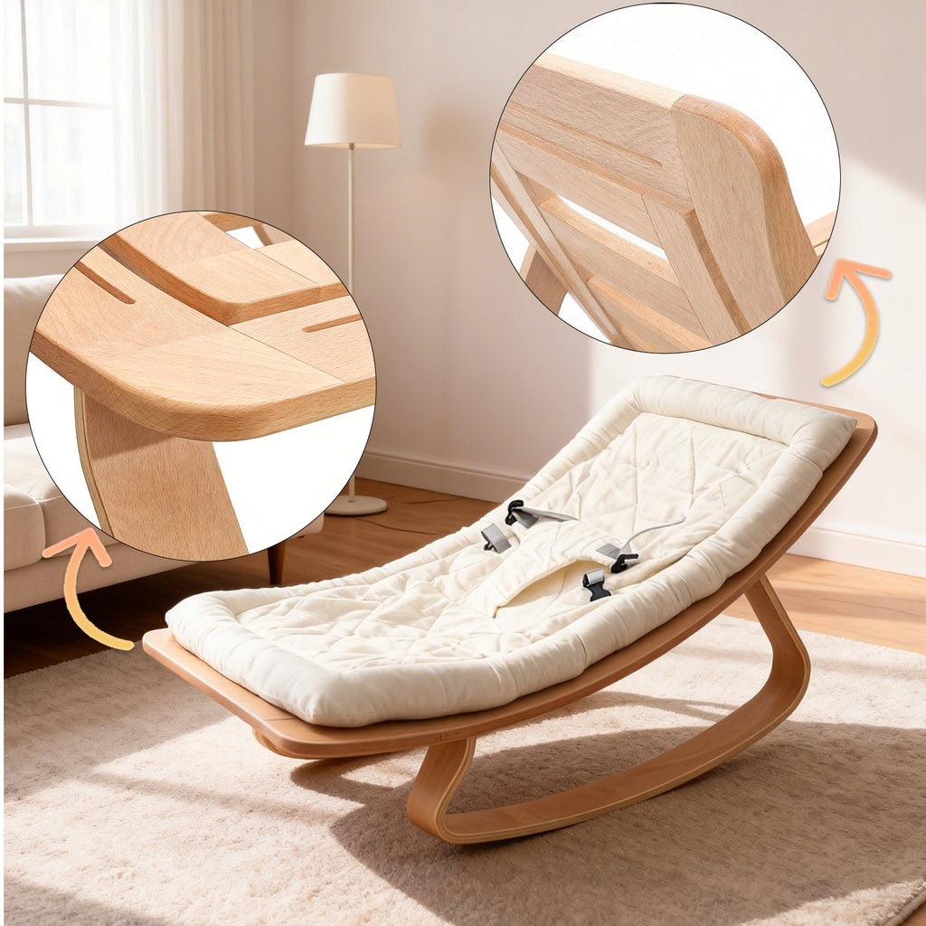 2-in-1 Babyliege aus Buchenholz – Babywippe & Kinder-Schaukelstuhl