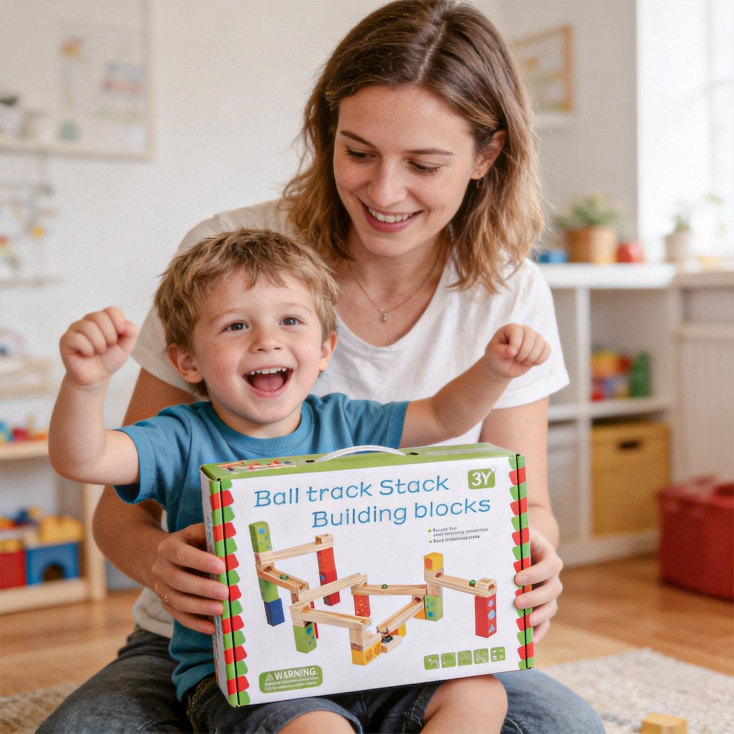 Montessori Murmelbahn Holz 52 Teile – buntes Kugelbahn-Bauset für Kinder