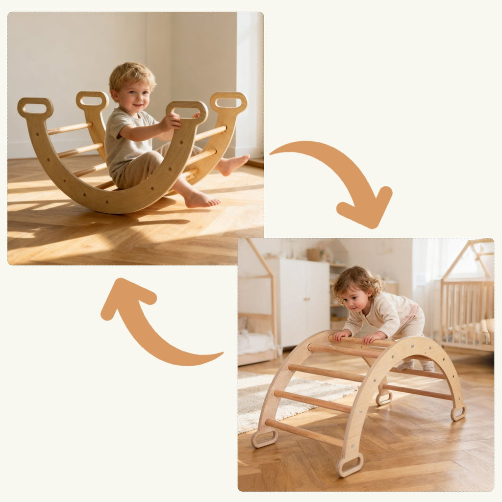 4-in-1 Kletterset aus Holz: Kletterdreieck, Kletterbogen & Rampe