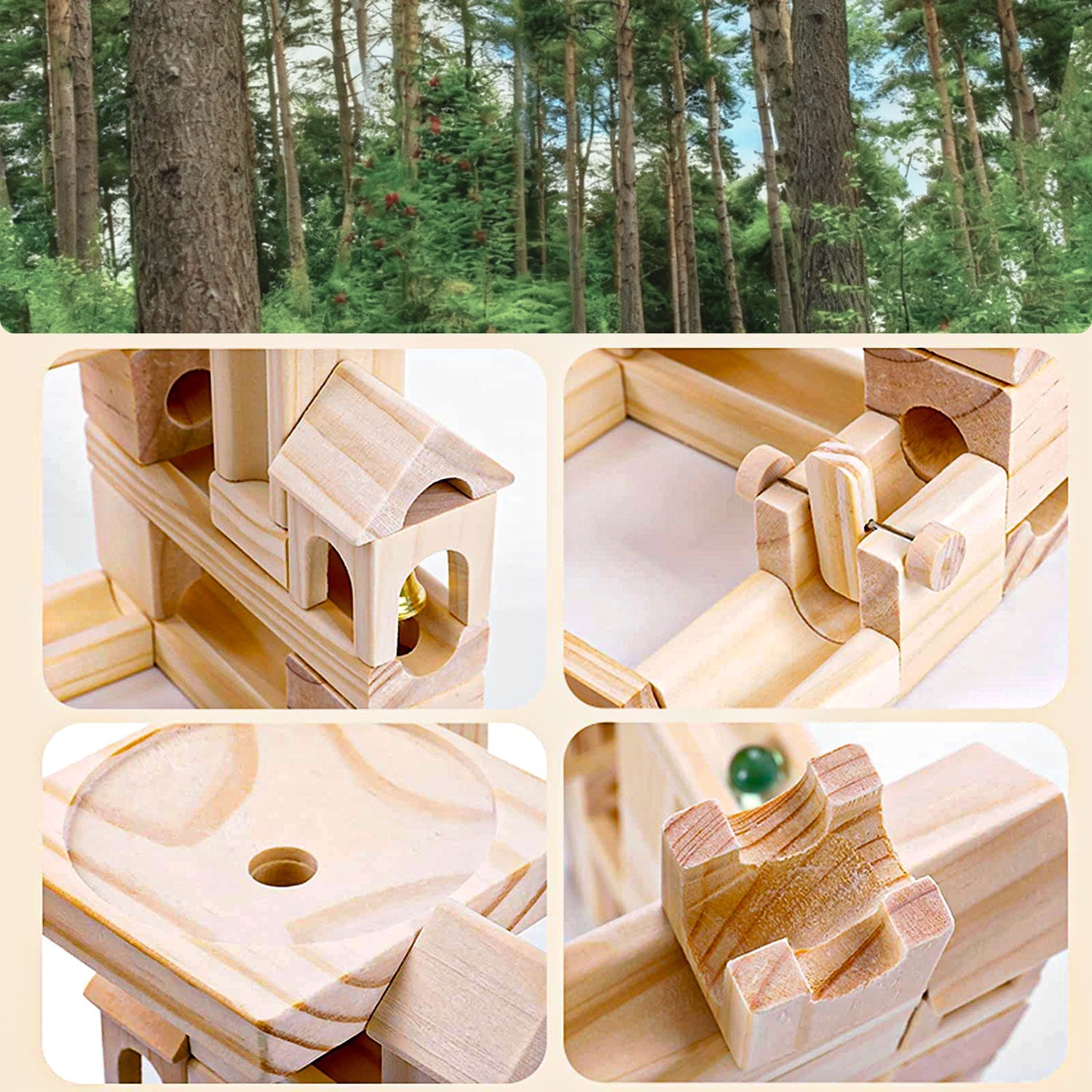 Montessori Murmelbahn aus Holz – 3D-Konstruktionsspiel mit 60/80 Teilen