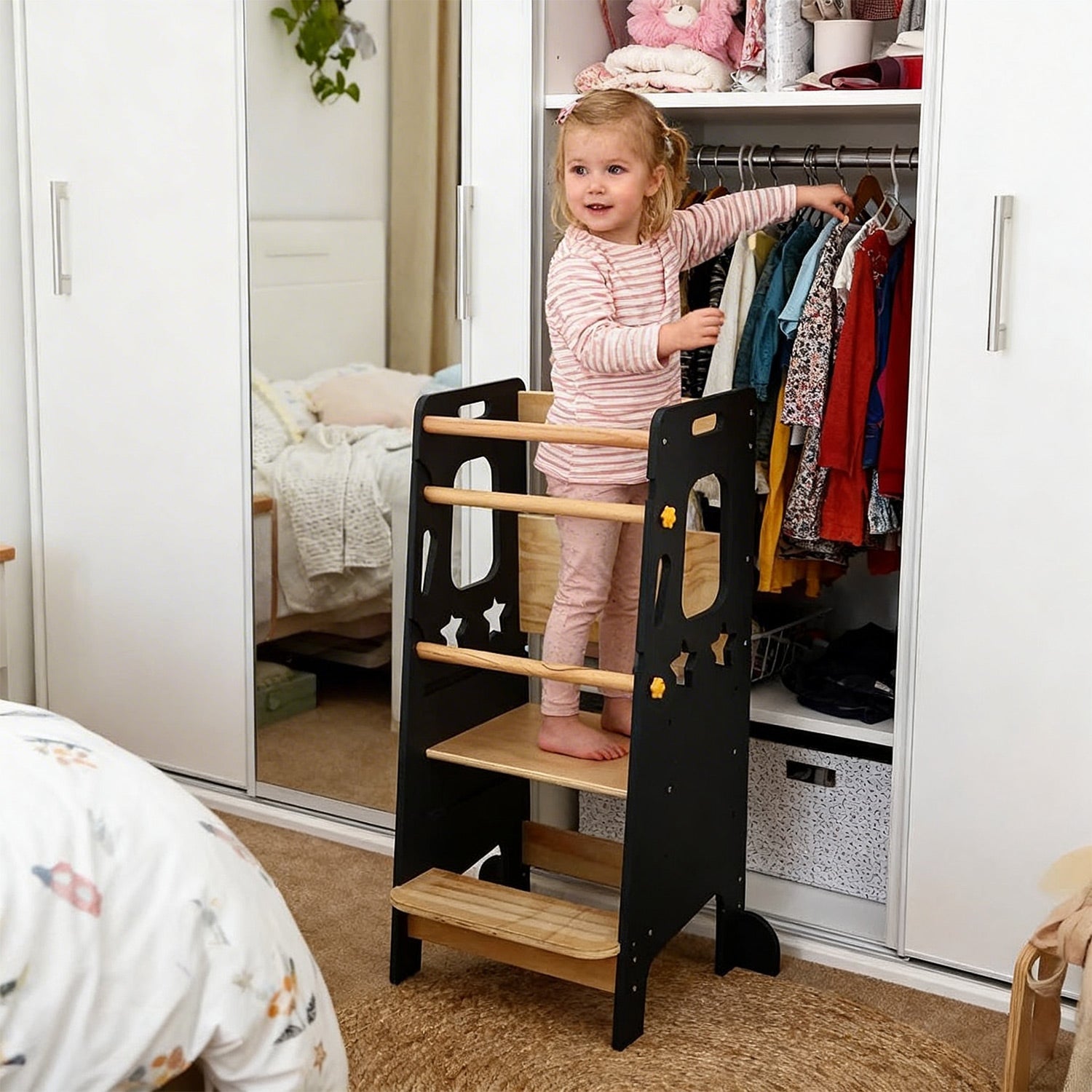 Lernturm Kinder Holz höhenverstellbar – Montessori Learning Tower Küche stabil & sicher