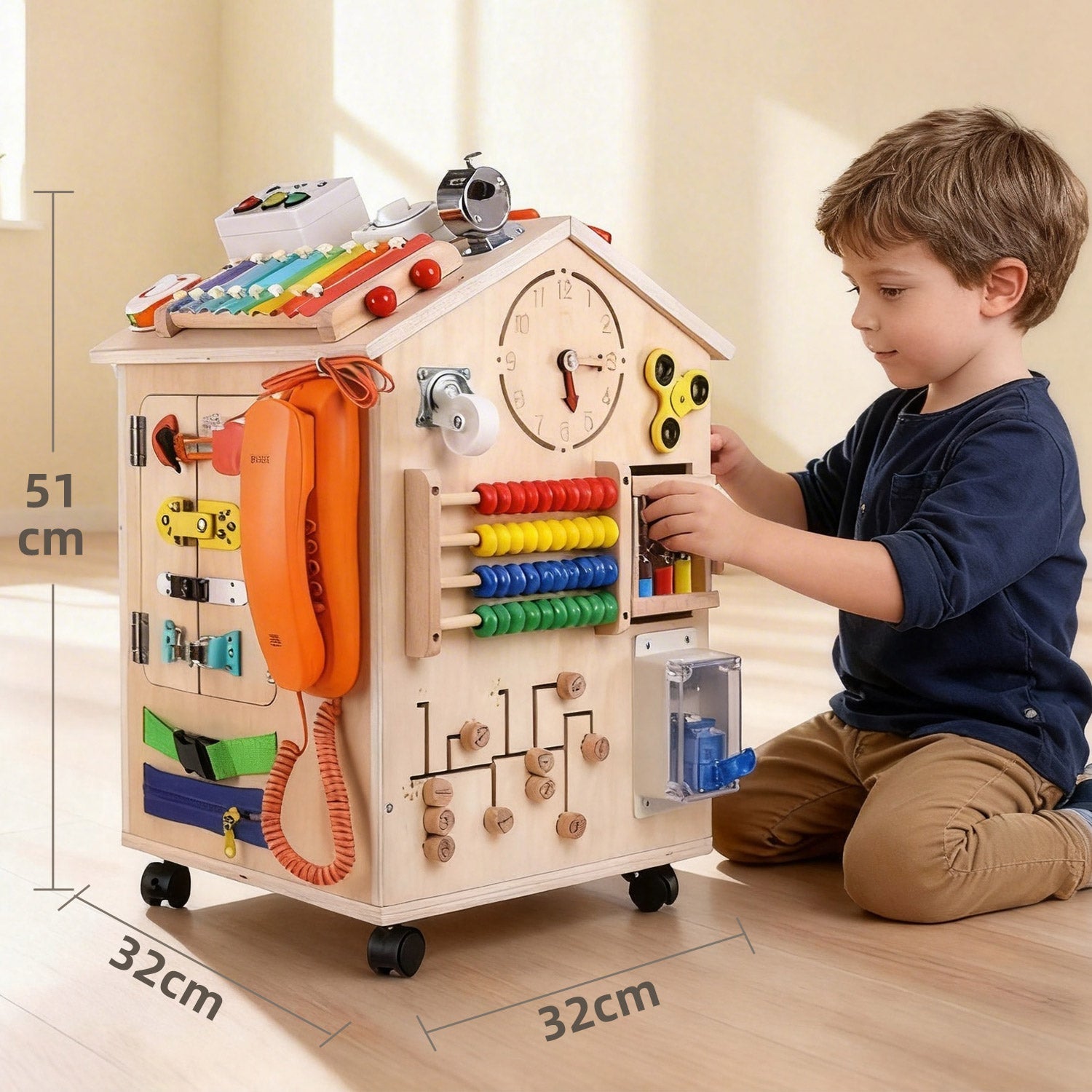 Montessori Busy House Deluxe – Groß & Mobil (Mit Rollen)