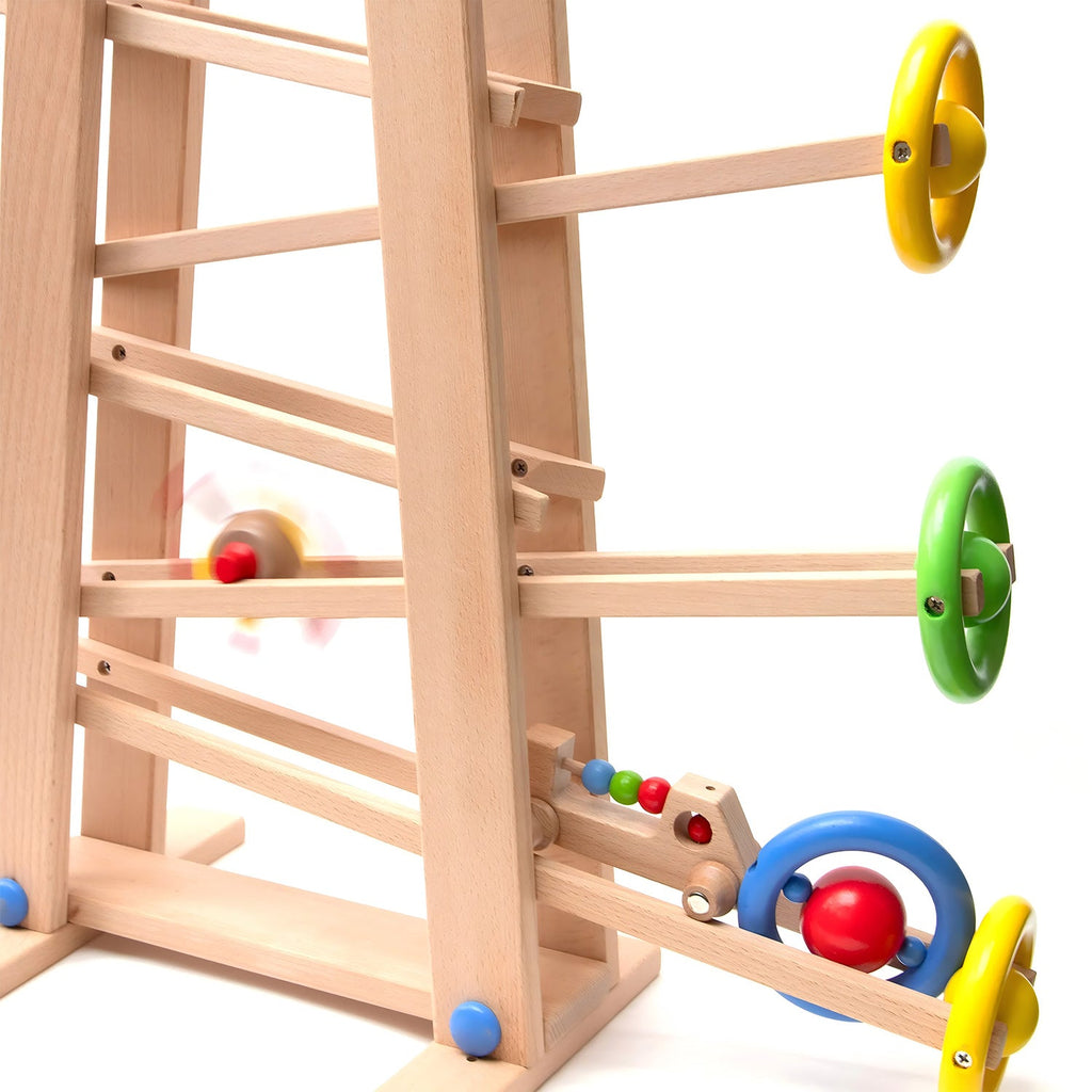 Montessori Kugelbahn Buche – 7 Rollobjekte (Klassik)