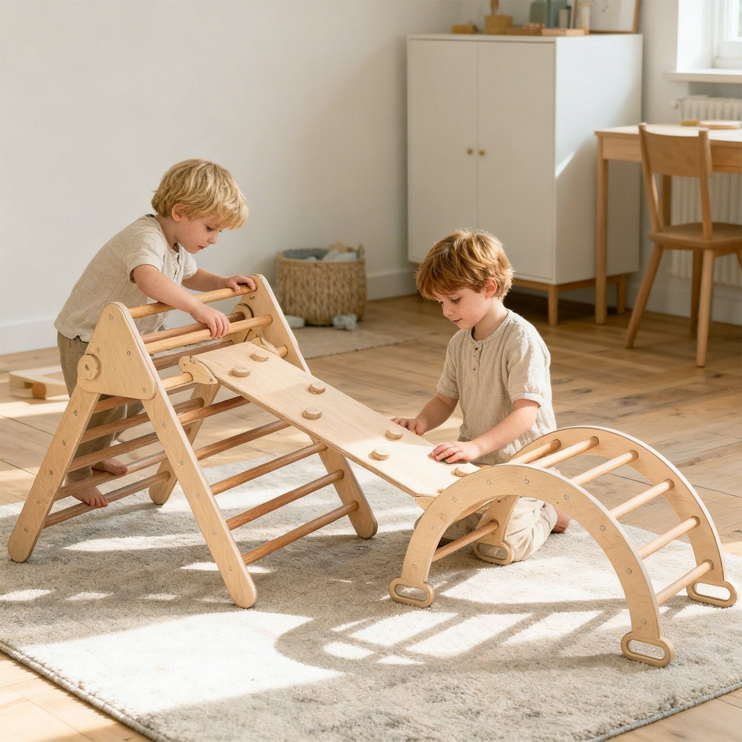 4-in-1 Kletterset aus Holz: Kletterdreieck, Kletterbogen & Rampe
