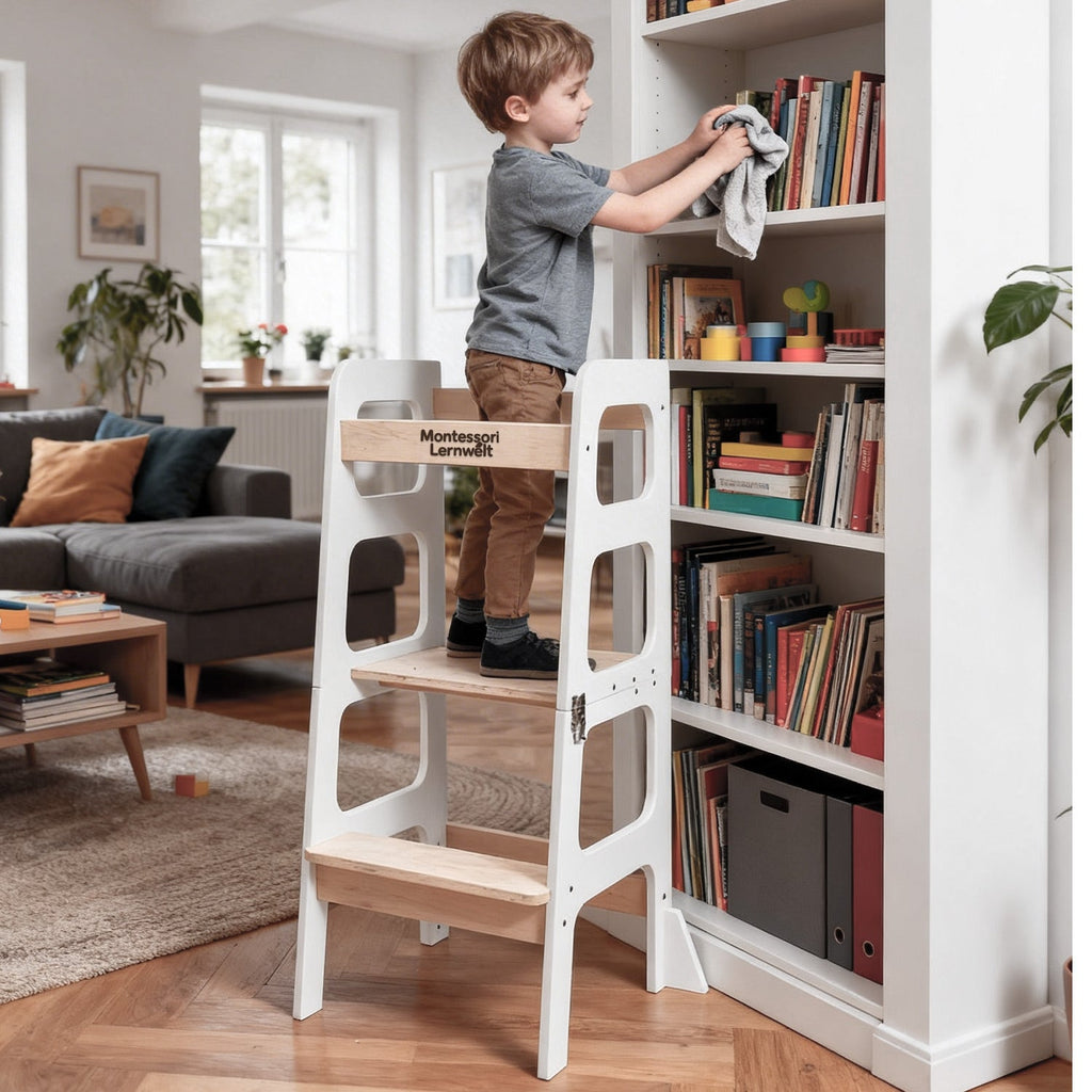 Montessori Lernturm 3-in-1 – Mit Rutsche & Tisch