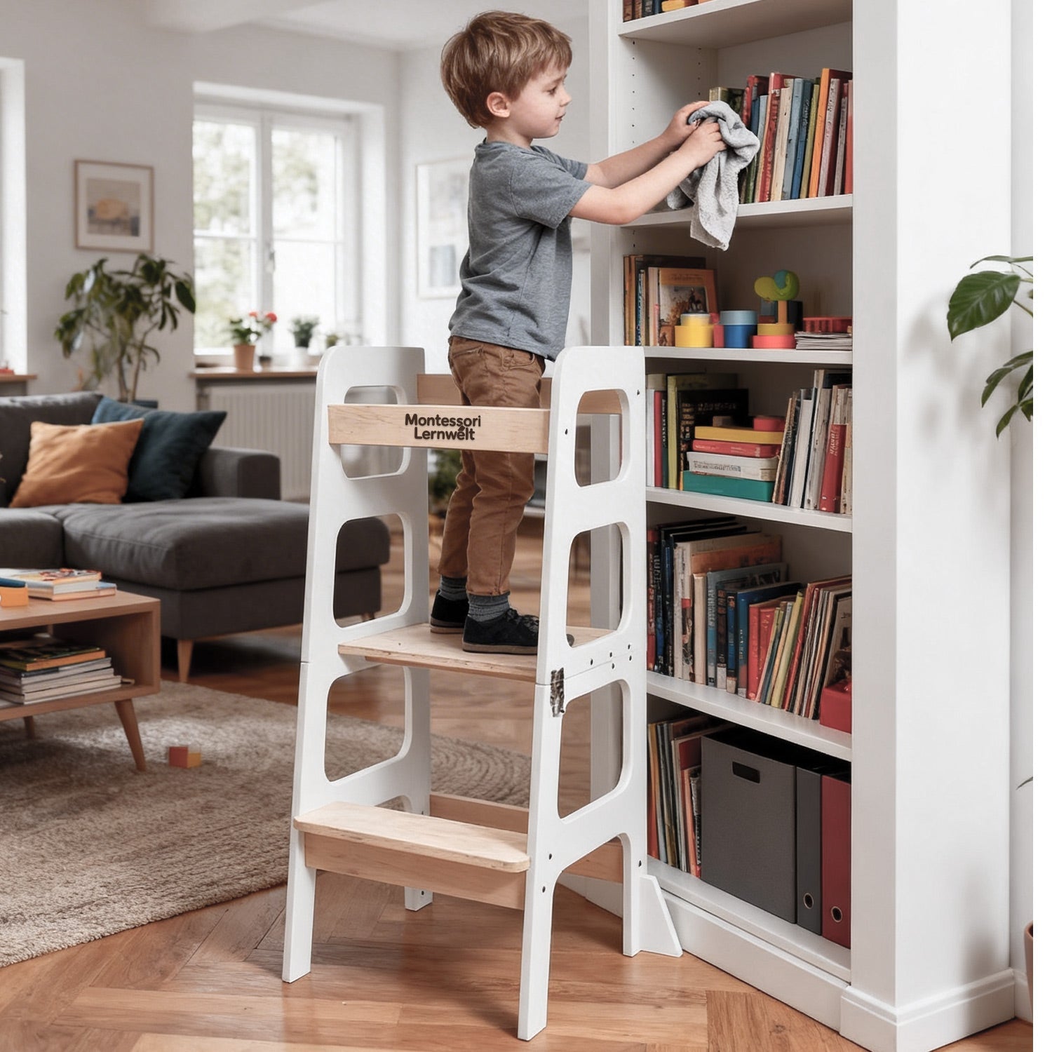 Montessori Lernturm 3-in-1 – Mit Rutsche & Tisch