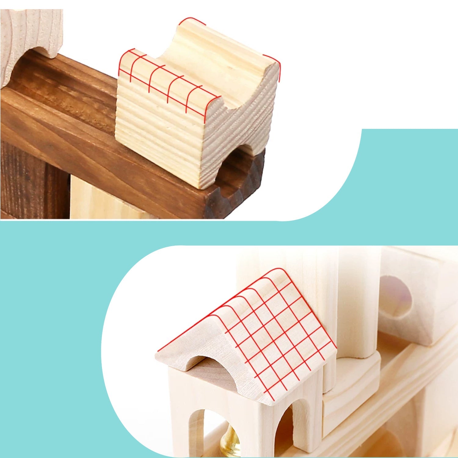 Montessori Murmelbahn aus Holz – 3D-Konstruktionsspiel mit 60/80 Teilen