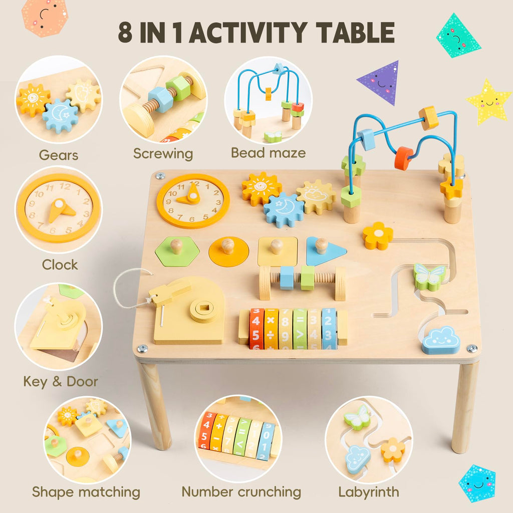 8-in-1 Montessori Aktivitätstisch – Macaron Farben & Motorik