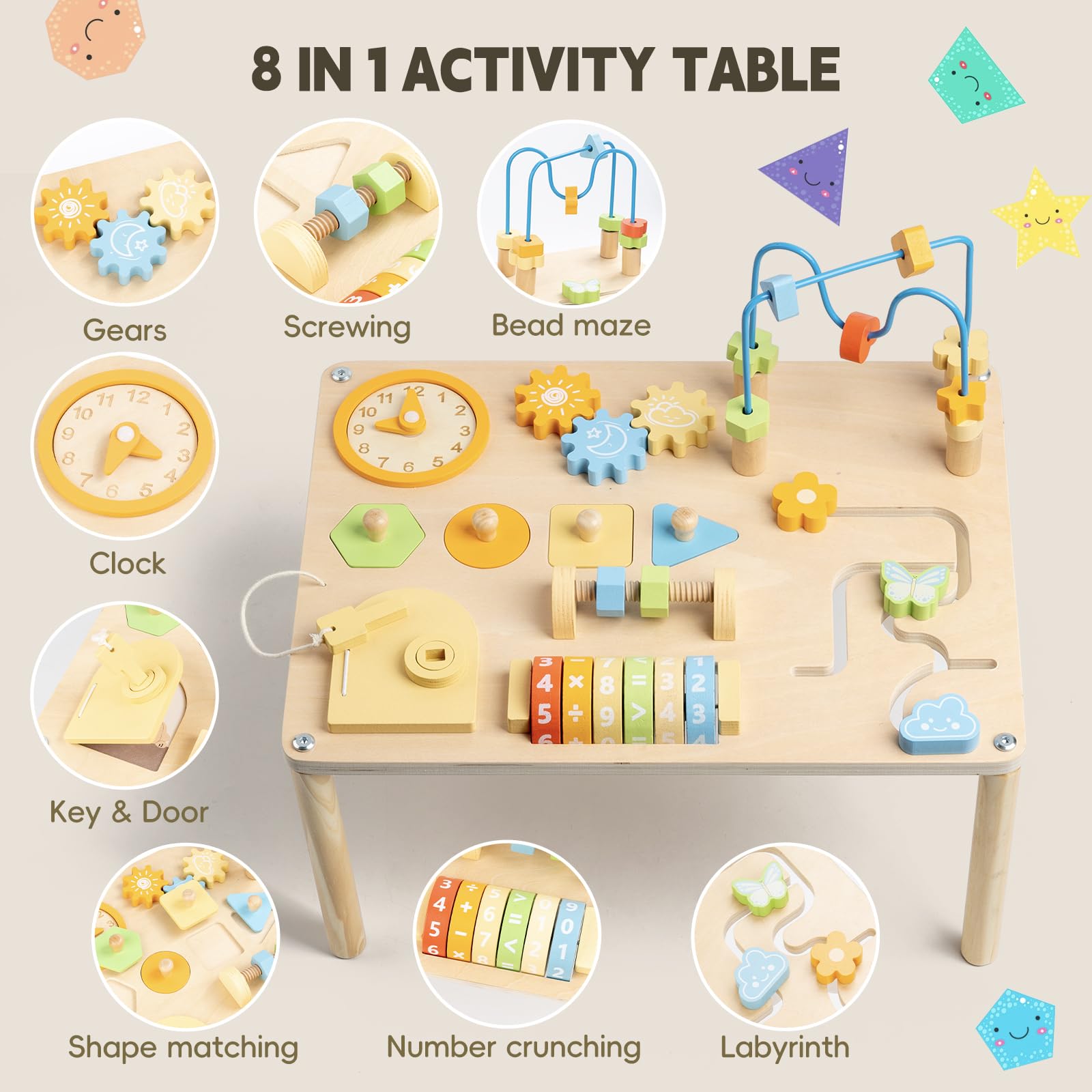 8-in-1 Montessori Aktivitätstisch – Macaron Farben & Motorik