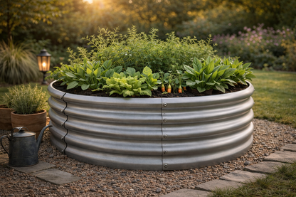 Premium Rund-Hochbeet "Onyx" – Anthrazit-Schwarz & Wellenstahl