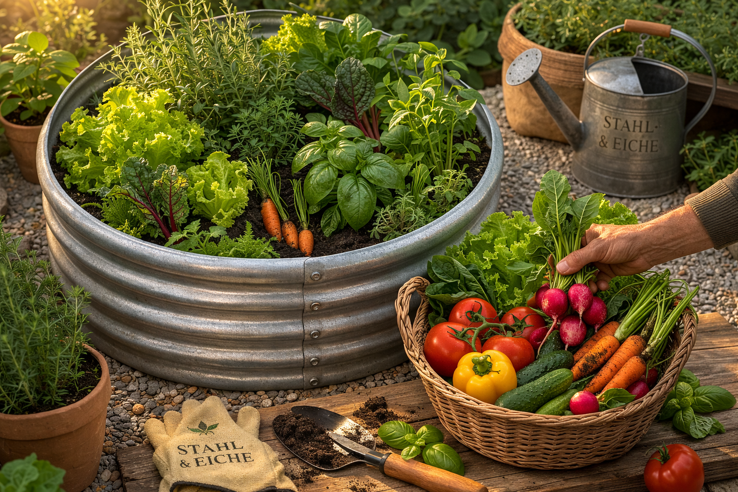 Premium Rund-Hochbeet "Onyx" – Anthrazit-Schwarz & Wellenstahl