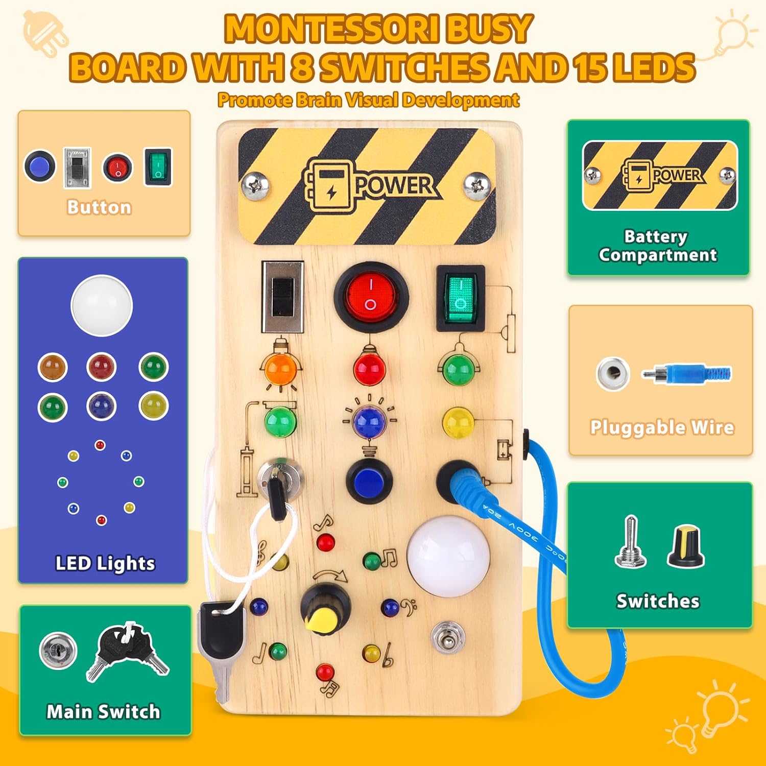 Montessori Busy Board Schalttafel – Ideal für unterwegs