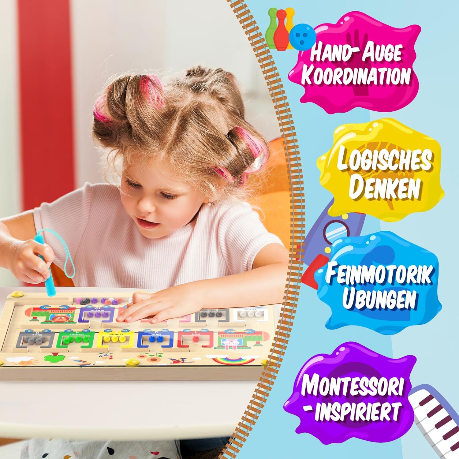 Montessori Holz-Labyrinth 3D – Magnetisches Geschicklichkeitsspiel