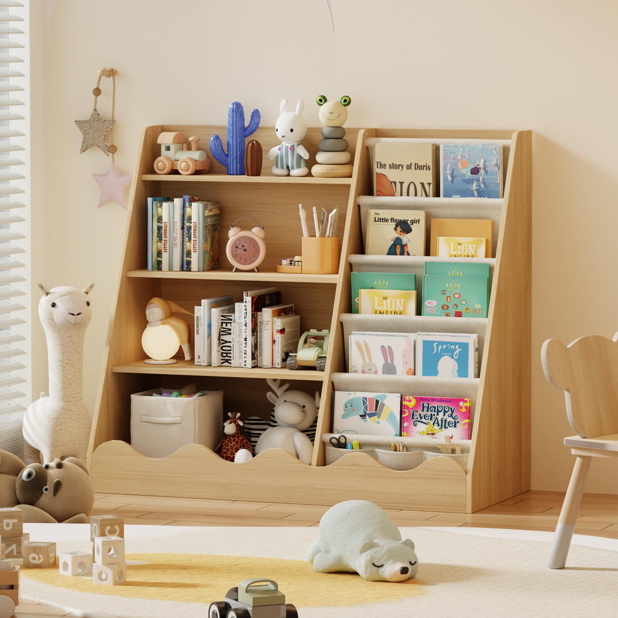 Montessori Bücherregal für Kinder – 4 Etagen mit Stauraum