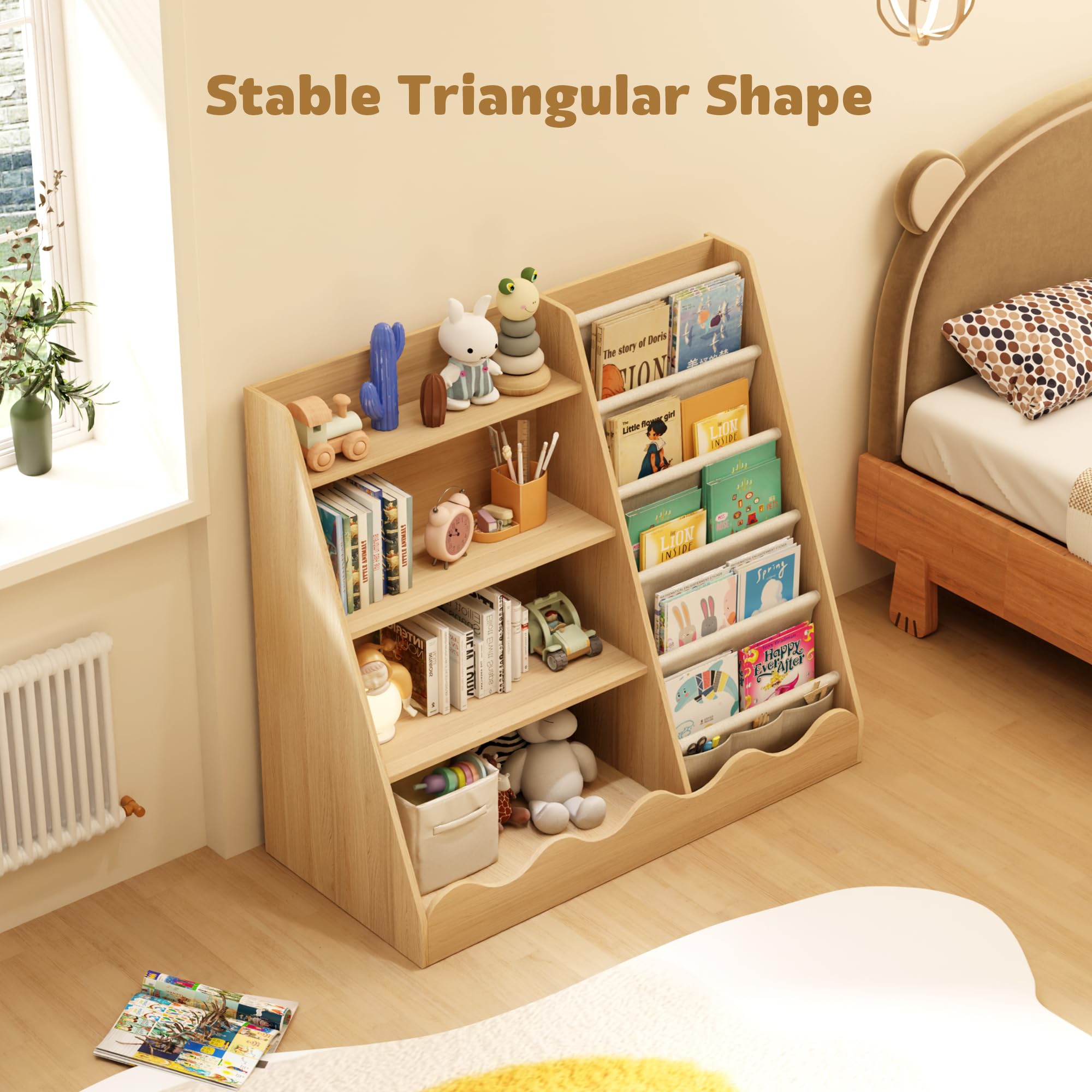Montessori Bücherregal für Kinder – 4 Etagen mit Stauraum