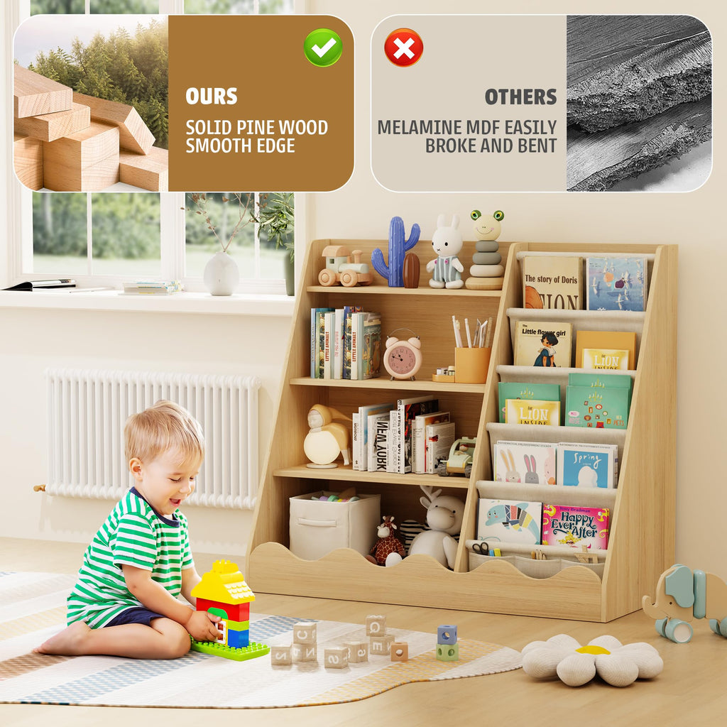 Montessori Bücherregal für Kinder – 4 Etagen mit Stauraum