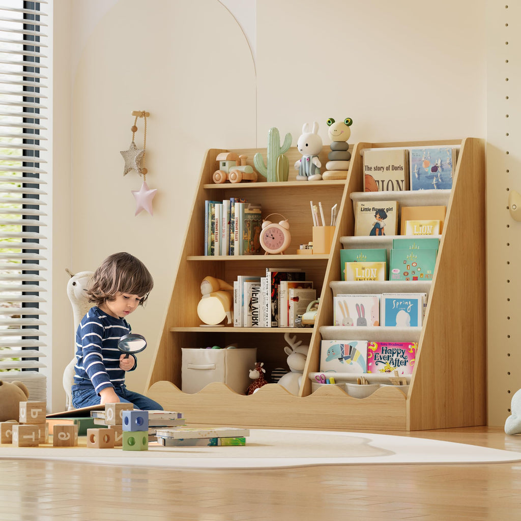 Montessori Bücherregal für Kinder – 4 Etagen mit Stauraum