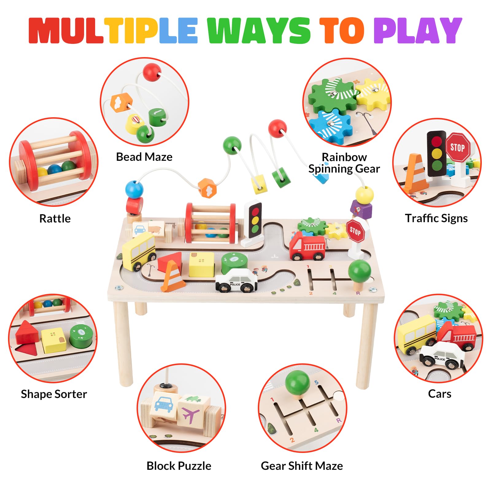 Montessori Spieltisch Holz – Motorik Busy Board & Kugelbahn